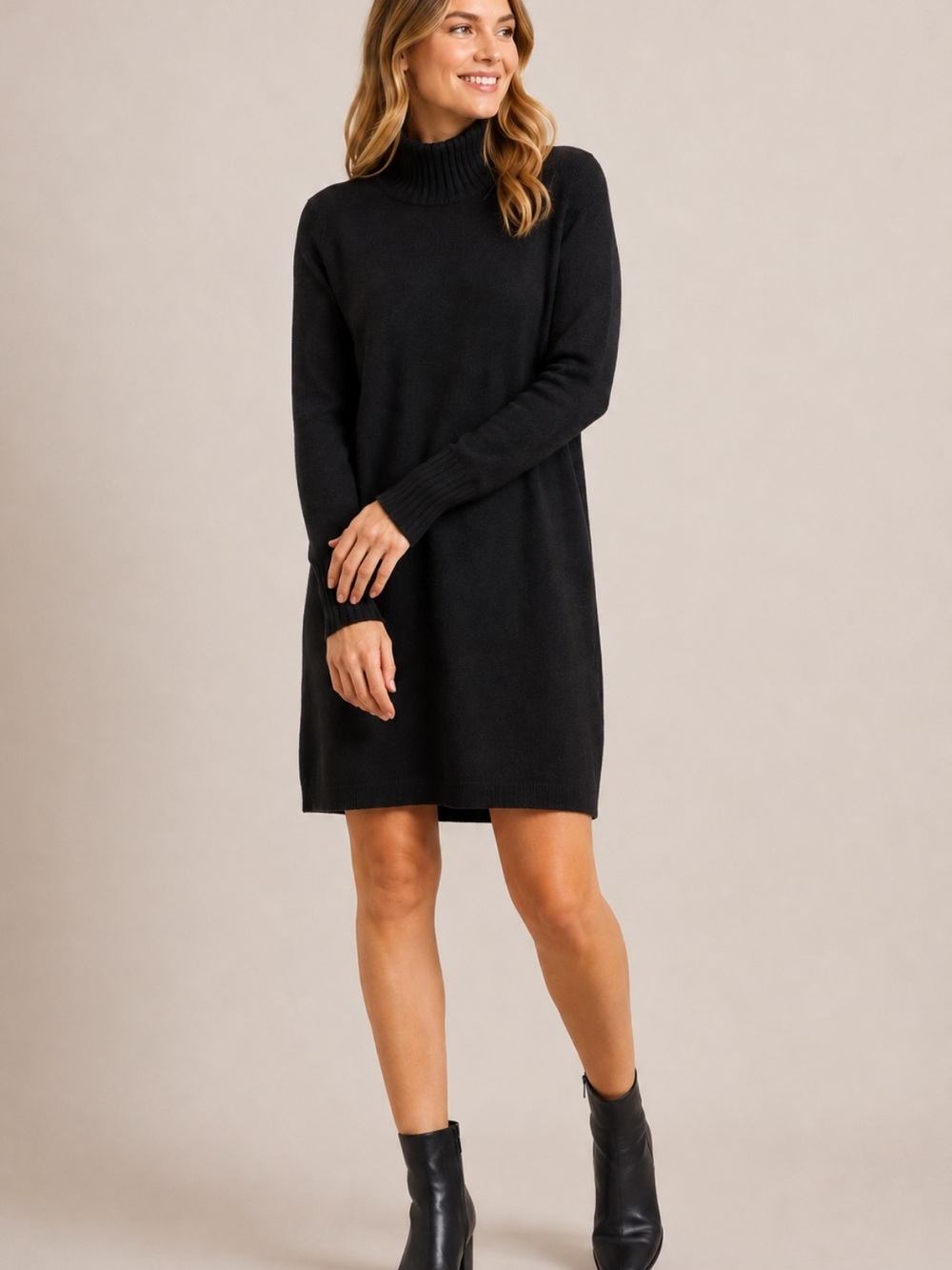 Lululemon Cashmere Blend Mock Neck Sweater Dress Black Size Medium Estimated